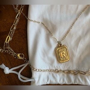 Gold-tone Initial "R" Pendant Double Chain Necklace